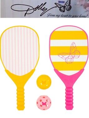 Dolly Parton Summer Butterfly Paddle Ball Game Set - Pink & Yellow